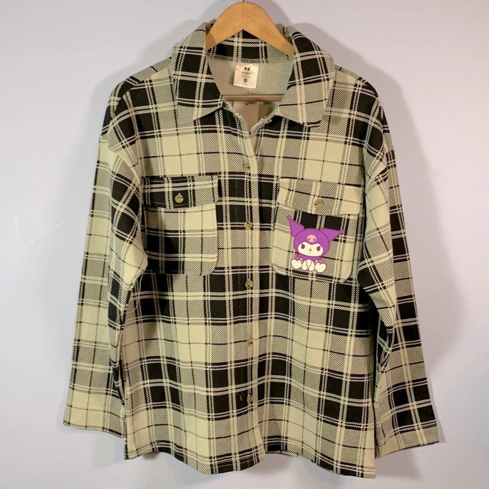 Hybrid Sanrio Kuromi Plaid Shaket Plaid Shirt Jacket Gray Black Purples Medium